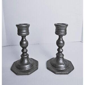 Vintage Carson Statesmetal Pewter Candlestick Pair Hexagon Base 6 Inch